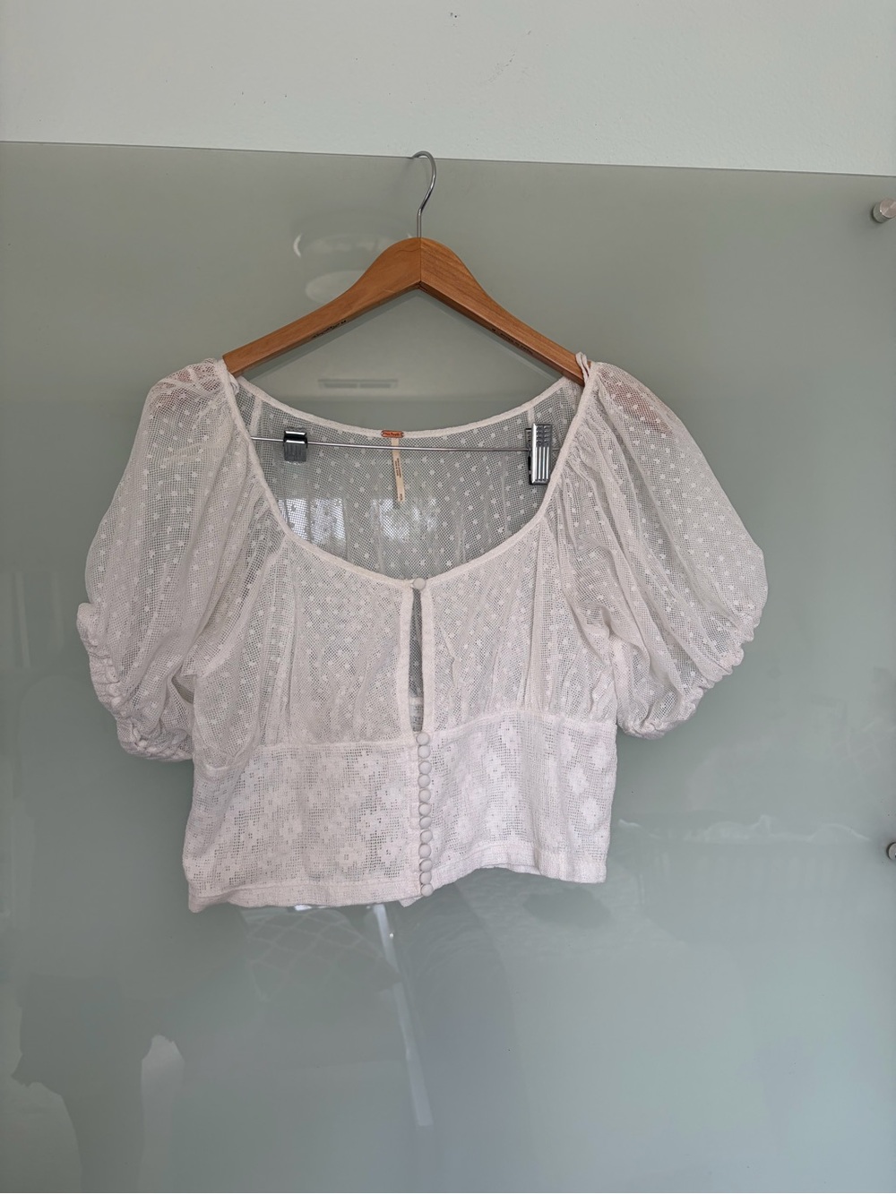 Free People White Sheer Milkmaid Short Sleeve Blouse